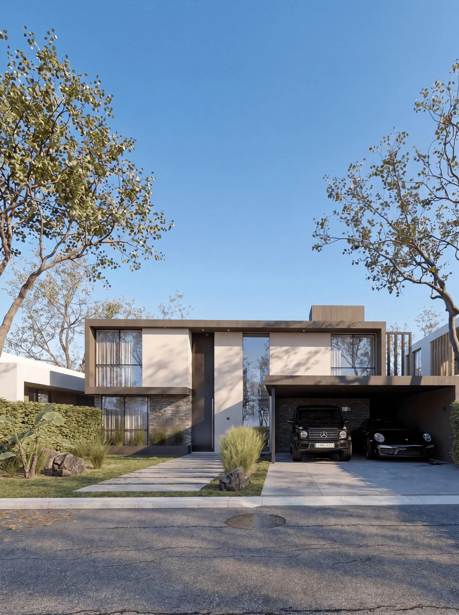 Casa 7 Soles — front facade, architectural visualization